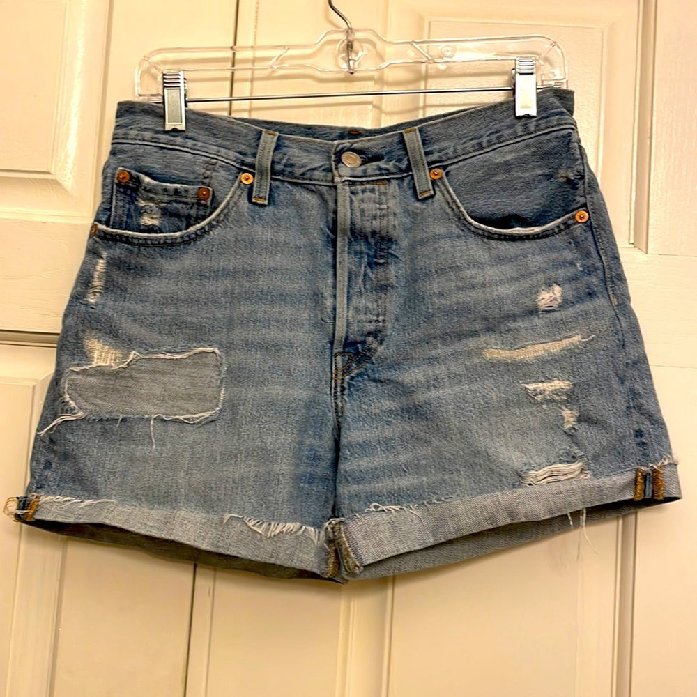 Levi's Blue Distressed Jean Shorts